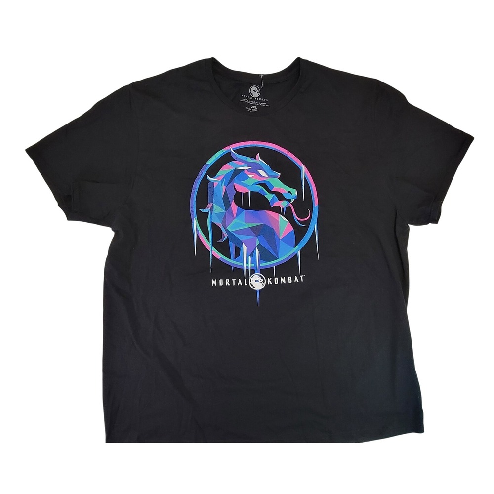 Mortal Kombat Dragon Logo Graphic T‎ Shirt Black Size 2XL Video Game Tee